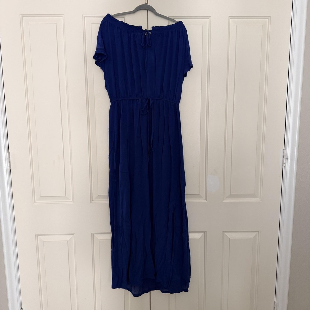 Level Eight Dress Women XL Royal Blue Off Shoulder Maxi Boho Side Slits Sundress